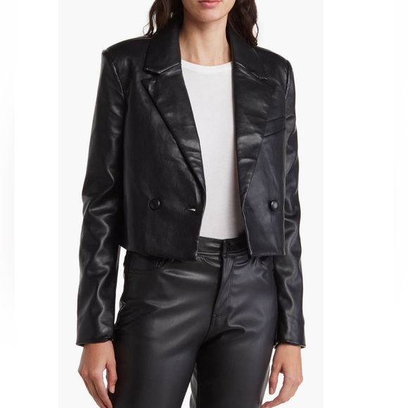 Avec Les Filles faux leather double breasted crop jacket size medium - Picture 2 of 9